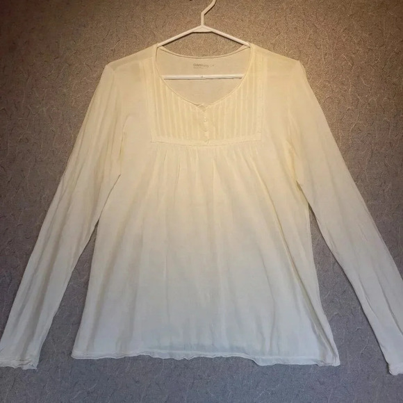 Gap Body Tops - GAP BODY Women's White  Cotton Blouse Long Sleeve Shirred Bodice Size Large